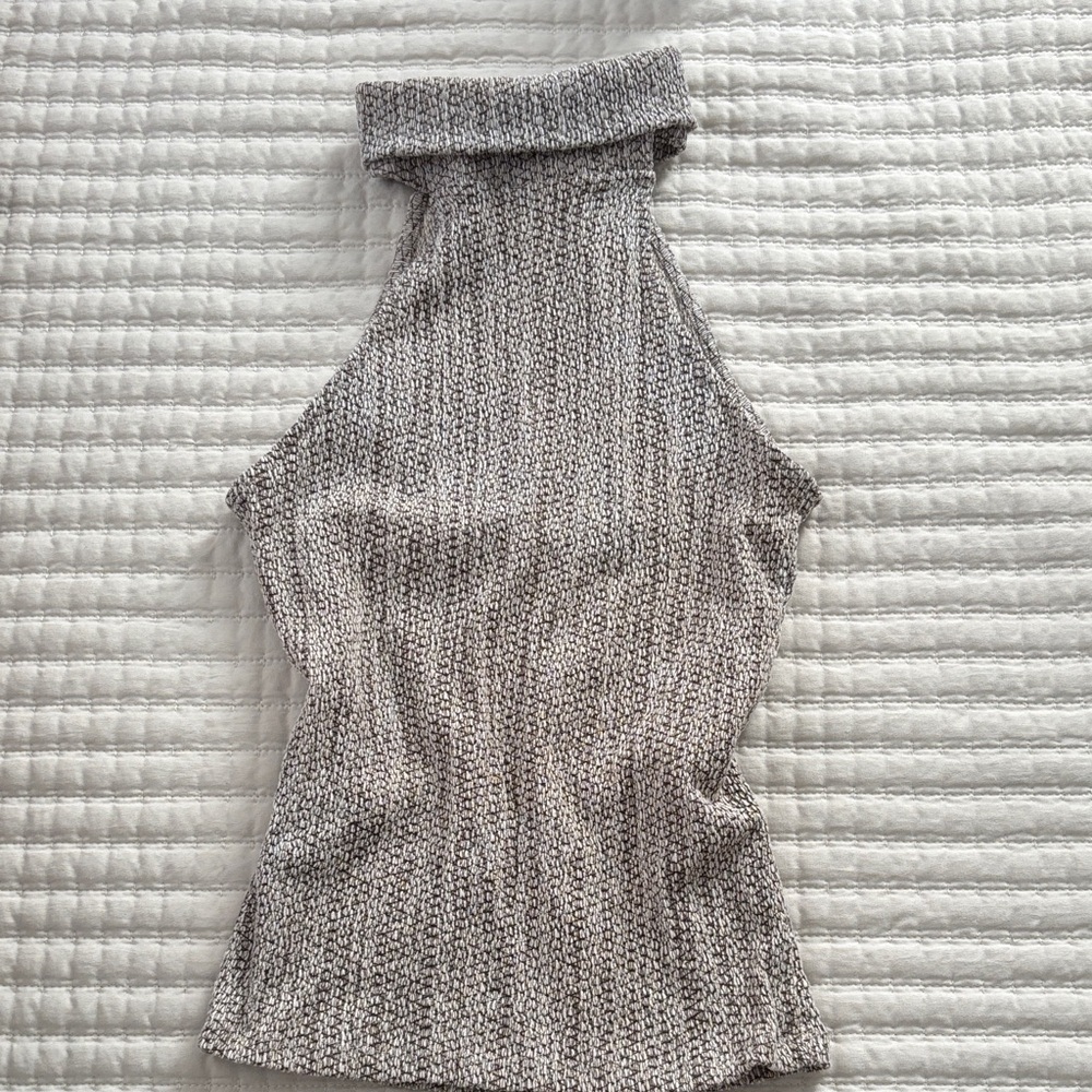 Zara Marled Ribbed High-Neck Tank Top - Light Gray